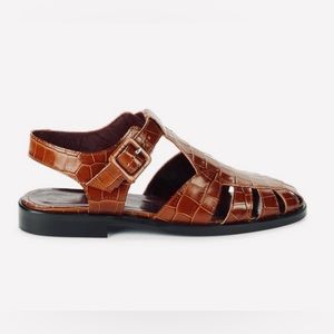 Staud Fisherman Sandals - Brown Croc Embossed Leather - Size 40